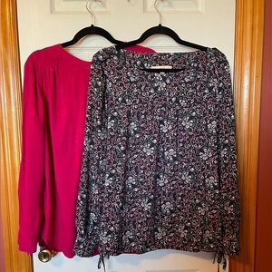2 shirt lot - Loft berry tunic and floral print tunic, long sleeve, size large